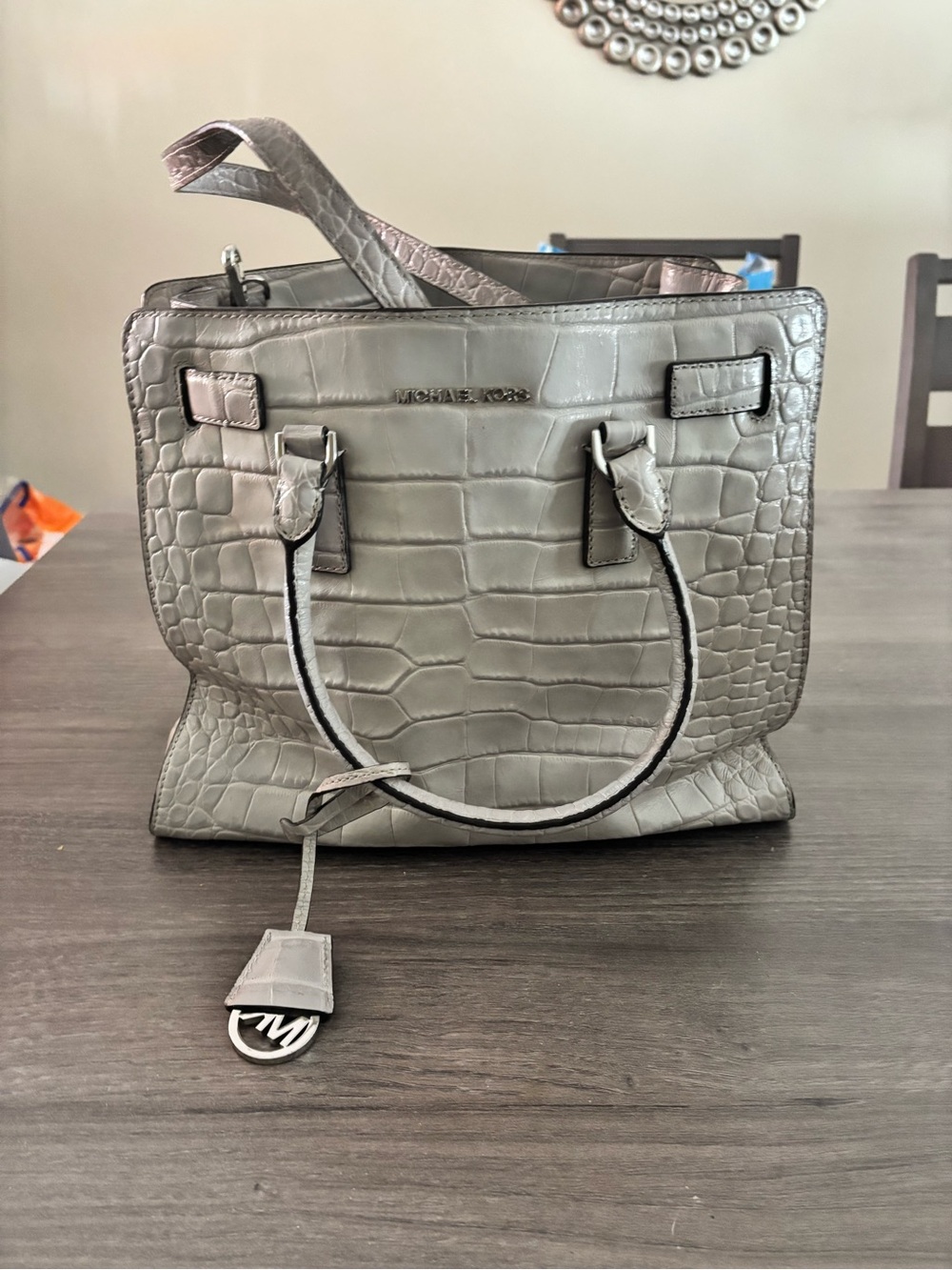 Michael Kors Gray Croc-Embossed Leather Tote Bag